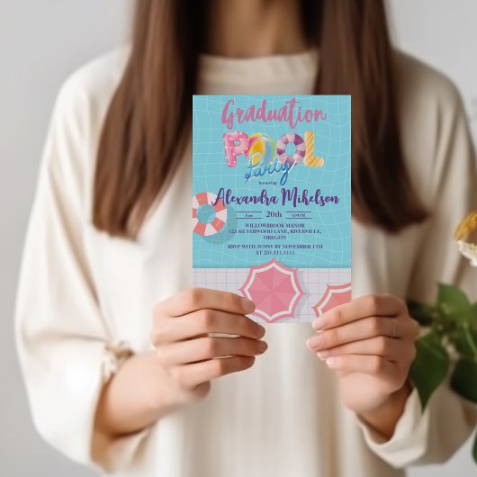 プールパーティー卒業パーティダークブルー背景 招待状