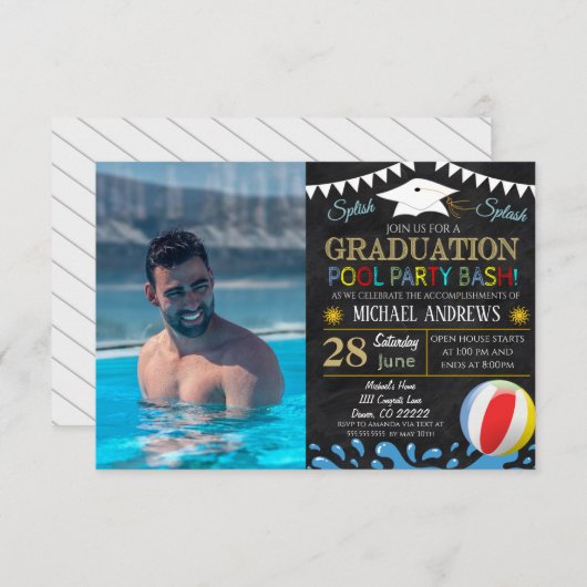 プールパーティー卒業招待状 招待状 (正面/裏面)