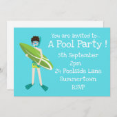 プールパーティー可愛モダンい 招待状 (正面/裏面)