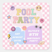 プールパーティー名門私立校風のバーシティパッチ誕生日パーティー スクエアシール (正面)