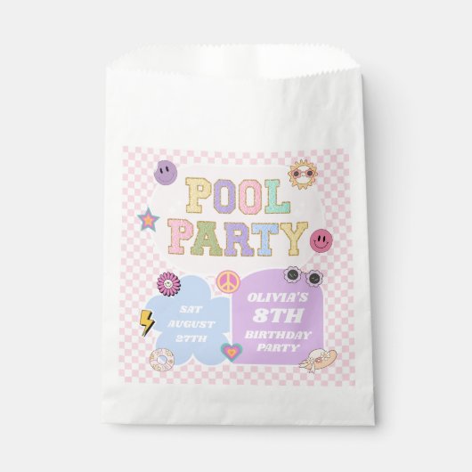 プールパーティー名門私立校風のバーシティパッチ誕生日パーティー フェイバーバッグ (正面)