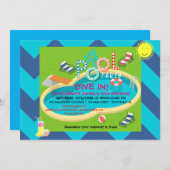 プールパーティー夏おもしろい大人子供の誕生日 招待状 (正面/裏面)