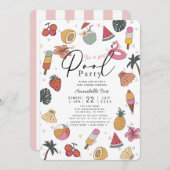 プールパーティー夏のアイテム女の子ベビーシャワー 招待状 (正面/裏面)