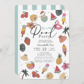 プールパーティー夏のアイテム男の子ベビーシャワー 招待状 (正面/裏面)