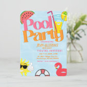 プールパーティー夏の誕生日の招待状スイカ 招待状 (スタンド正面)