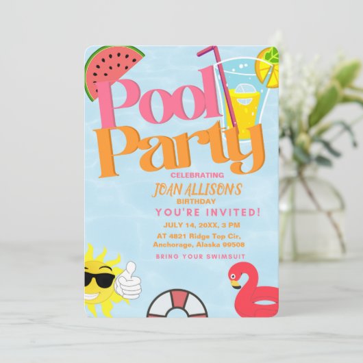 プールパーティー夏の誕生日の招待状スイカ 招待状 (スタンド正面)