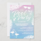 プールパーティー夏の誕生日パーティーへの招待 招待状 (正面)