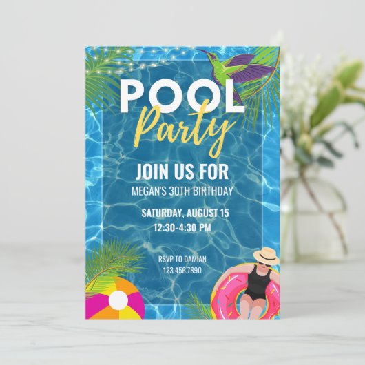 プールパーティー夏誕生日大人10代パーティー 招待状 (スタンド正面)