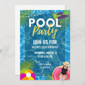 プールパーティー夏誕生日大人10代パーティー 招待状 (正面/裏面)