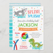 プールパーティー夏誕生日招待状for Boy セーブザデート (正面/裏面)