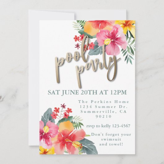 プールパーティー夏BBQ 招待状 (正面)