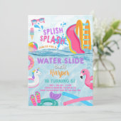 プールパーティー女の子の水スライドbash招待状。 招待状 (スタンド正面)
