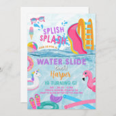 プールパーティー女の子の水スライドbash招待状。 招待状 (正面/裏面)