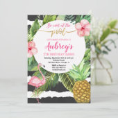 プールパーティー女の子の誕生日、フラミンゴ熱帯熱 招待状 (スタンド正面)