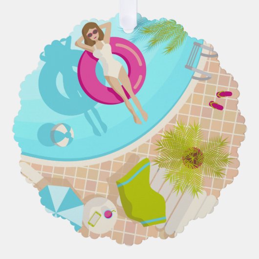 プールパーティー女子ビキニ夏ビーチ オーナメントカード (正面)