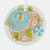 プールパーティー女子ビキニ夏ビーチ ガラスオーナメント (裏面)