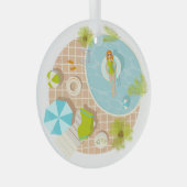 プールパーティー女子ビキニ夏ビーチ ガラスオーナメント (正面右)