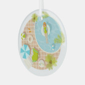 プールパーティー女子ビキニ夏ビーチ ガラスオーナメント (正面左)