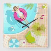 プールパーティー女子ビキニ夏ビーチ スクエア壁時計 (正面)