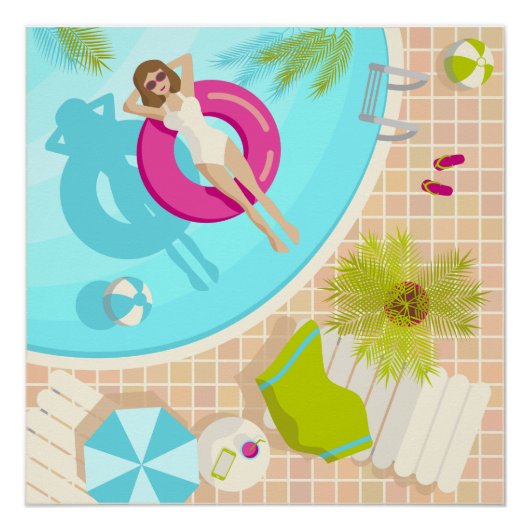 プールパーティー女子ビキニ夏ビーチ ポスター (正面)