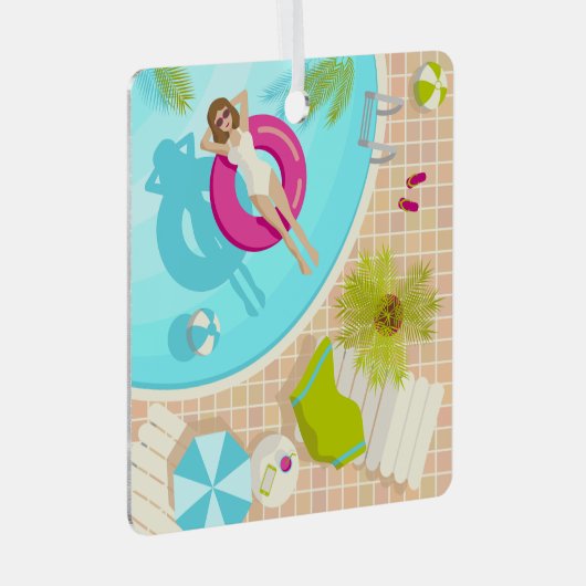 プールパーティー女子ビキニ夏ビーチ メタルオーナメント (正面右)