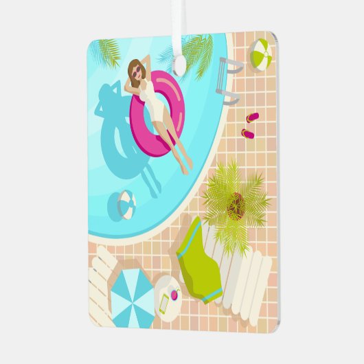 プールパーティー女子ビキニ夏ビーチ メタルオーナメント (正面左)
