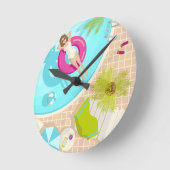 プールパーティー女子ビキニ夏ビーチ ラウンド壁時計 (傾斜)