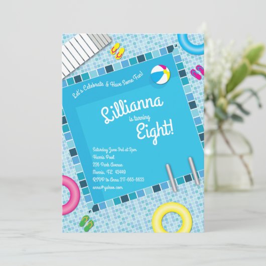 プールパーティー子供の誕生日サマー 招待状 (スタンド正面)