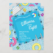 プールパーティー子供の誕生日サマー 招待状 (正面/裏面)