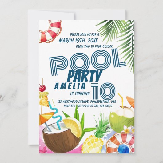 プールパーティー子供の誕生日パーティー 招待状 (正面)