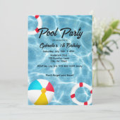 プールパーティー子供の誕生日 招待状 (スタンド正面)