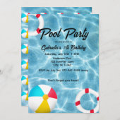 プールパーティー子供の誕生日 招待状 (正面/裏面)