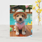 プールパーティー子犬かわいいすべての行事カード カード (黄色い花)