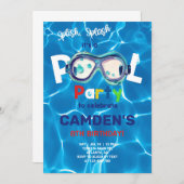 プールパーティー少年の誕生日の招待状、ゴーグル。 招待状 (正面/裏面)