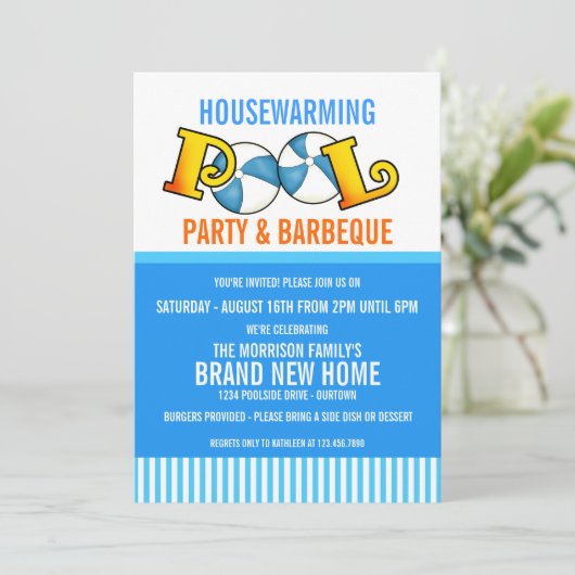 プールパーティー引っ越し祝いパーティーパーティの招待状 招待状 (スタンド正面)