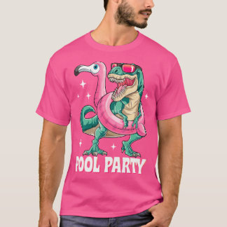 プールパーティー恐竜ピンクフラミンゴおもしろいフロートT Re Tシャツ