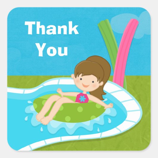 プールパーティー感謝ステッカー スクエアシール (正面)