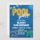 プールパーティー招待状フォーアダルトプールパーティー誕生日 招待状 (正面)