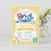 プールパーティー招待状 黄色 スプラッシュ 遊び場 男の子 招待状 (スタンド正面)