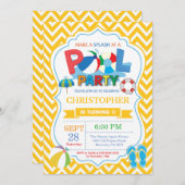 プールパーティー招待状 黄色 スプラッシュ 遊び場 男の子 招待状 (正面/裏面)