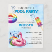 プールパーティー水カラーパーティの招待状 (正面)