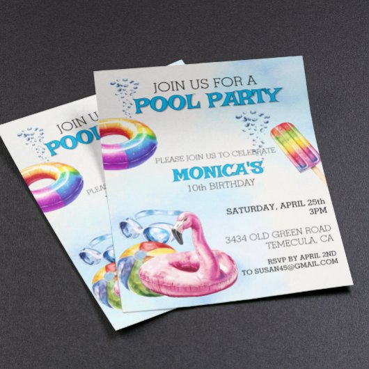 プールパーティー水カラーパーティの招待状