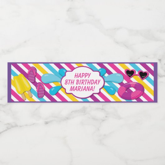 プールパーティー水ボトルラベルfor a girl ペットボトルラベル (シングルラベル)