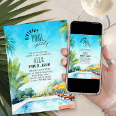 プールパーティー水彩任意の年齢大人誕生日 招待状