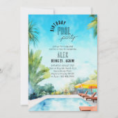 プールパーティー水彩任意の年齢大人誕生日 招待状 (正面)