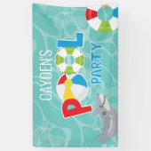 プールパーティー男の子サメ誕生日 横断幕 (縦)