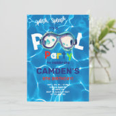 プールパーティー男子誕生日招待状、ゴーグル。 招待状 (スタンド正面)