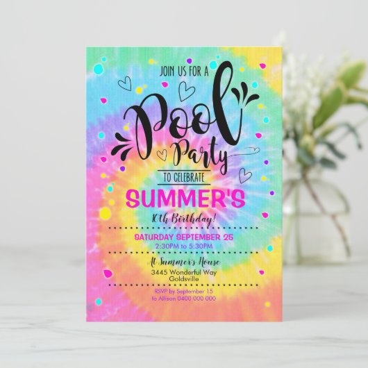 プールパーティー絞り染め招待状プール誕生日 招待状 (スタンド正面)