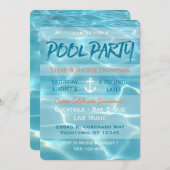 プールパーティー航海のサマーアクアオレンジアンドホワイト 招待状 (正面/裏面)