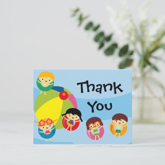 プールパーティー誕生日ありがとうはがき ポストカード (スタンド正面)